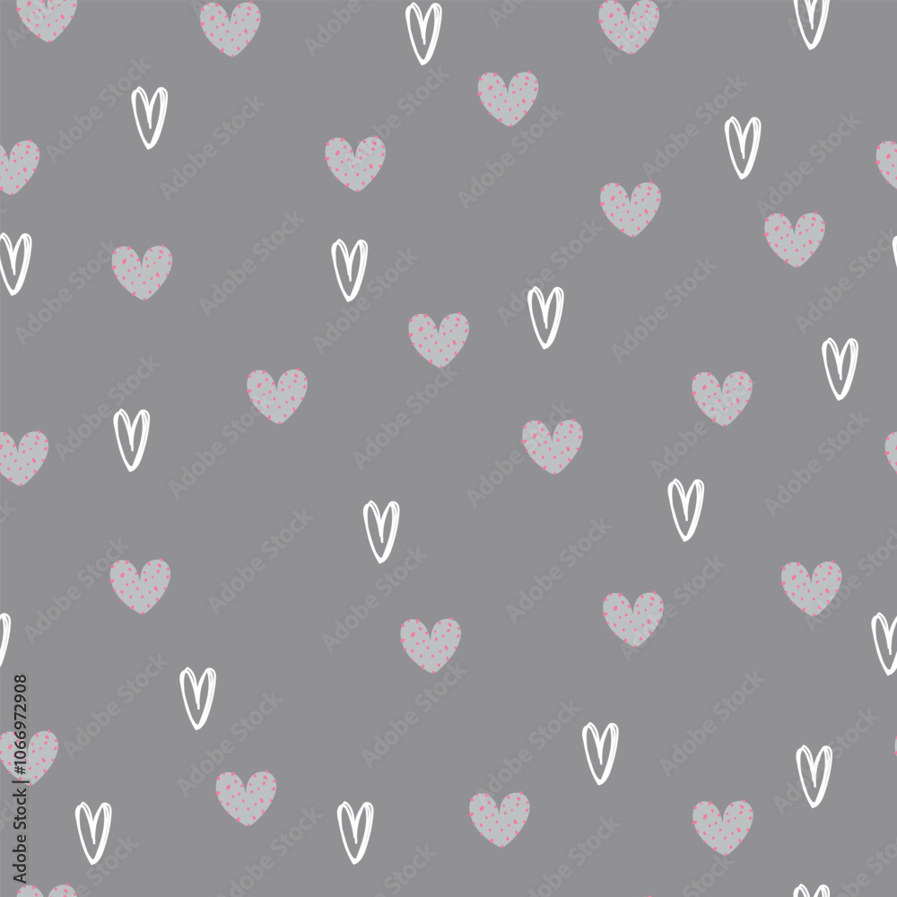 Seamless pattern with hearts different sizes on gray background. Vector illustration for Valentine's Day. Seamless pattern with hearts different sizes on gray background. Vector illustration for Valentine's Day.