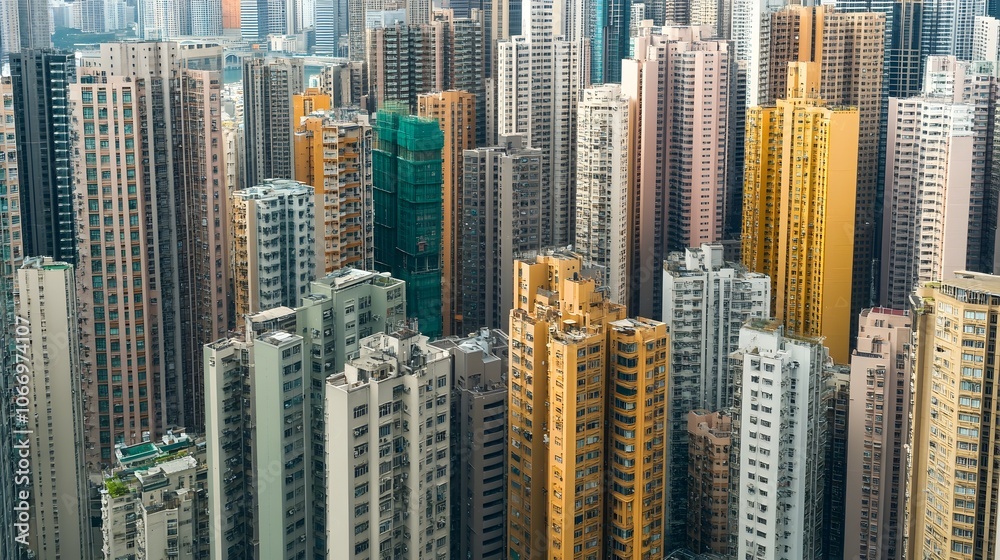 Fototapeta Vibrant and Bustling Cityscape of Hong Kong's Towering Skyscrapers Overlooking Victoria Harbour