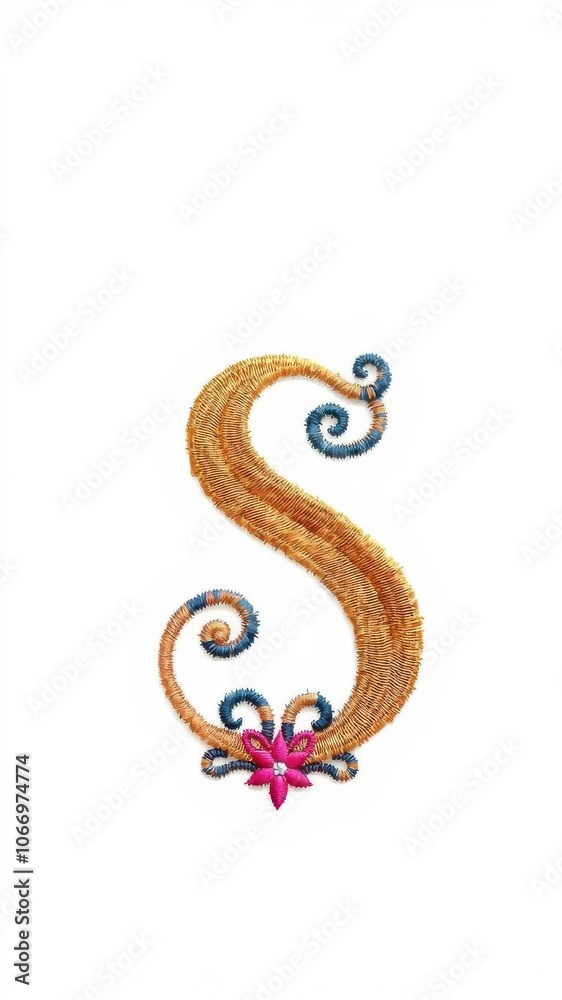 Fototapeta premium Embroidery Design of alphabet S isolated on white background for sewing projects, needlework, DIY crafts, monogram, alphabet