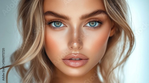 Stunning Blonde Woman with Blue Eyes Beauty Portrait Skincare Cosmetics