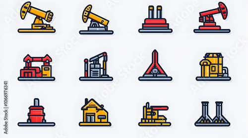 Colorful industrial icons representing energy sectors photo