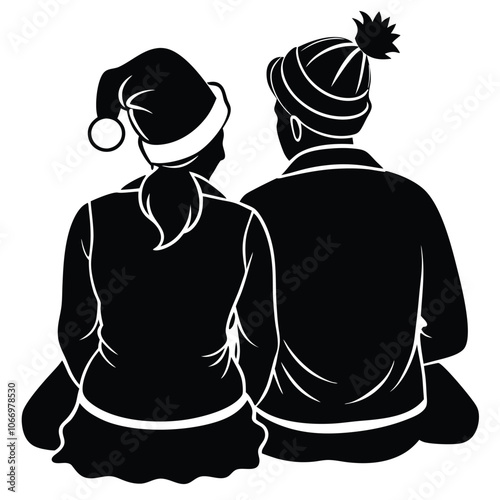 couple sitting from behind silhouette wearing chri vector