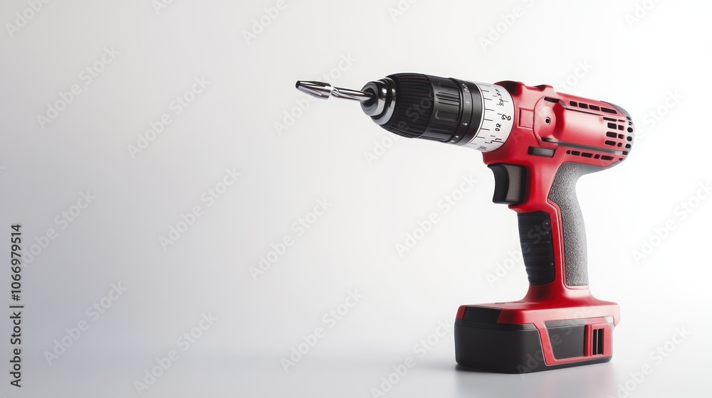 Red Cordless Drill on White Background Red Cordless Drill on White Background