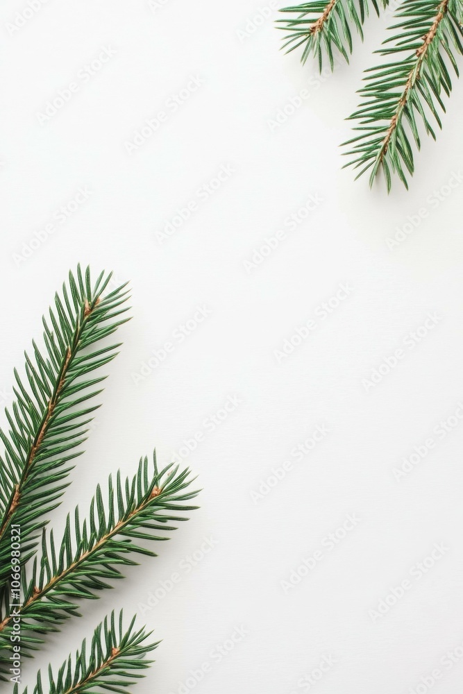 Lush Christmas tree branches on white background, festive greenery Lush Christmas tree branches on white background, festive greenery