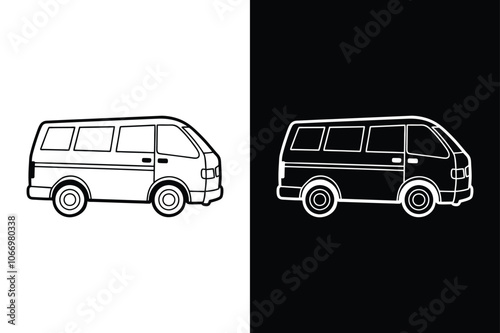 Minivan silhouette on white background. Minivan Icon on White Background Vector Art Illustration on white background.