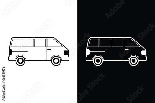 Minivan silhouette on white background. Minivan Icon on White Background Vector Art Illustration on white background.