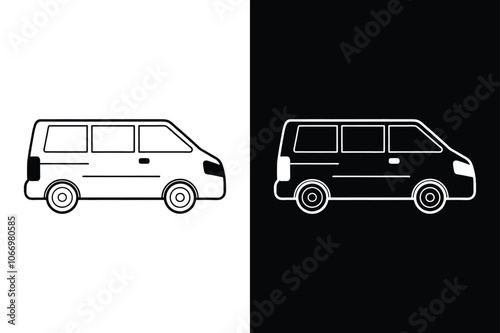 Minivan silhouette on white background. Minivan Icon on White Background Vector Art Illustration on white background.