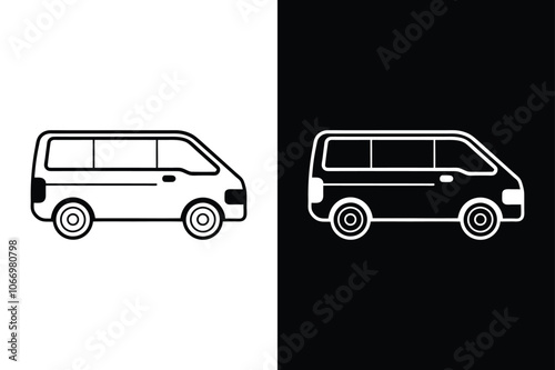 Minivan silhouette on white background. Minivan Icon on White Background Vector Art Illustration on white background.