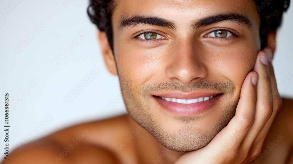 Handsome Man Smiling Closeup Portrait Skincare Beauty Handsome Man Smiling Closeup Portrait Skincare Beauty