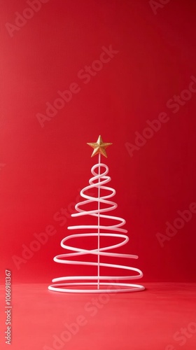 Wallpaper Mural White Christmas tree on red background, festive holiday theme. Torontodigital.ca