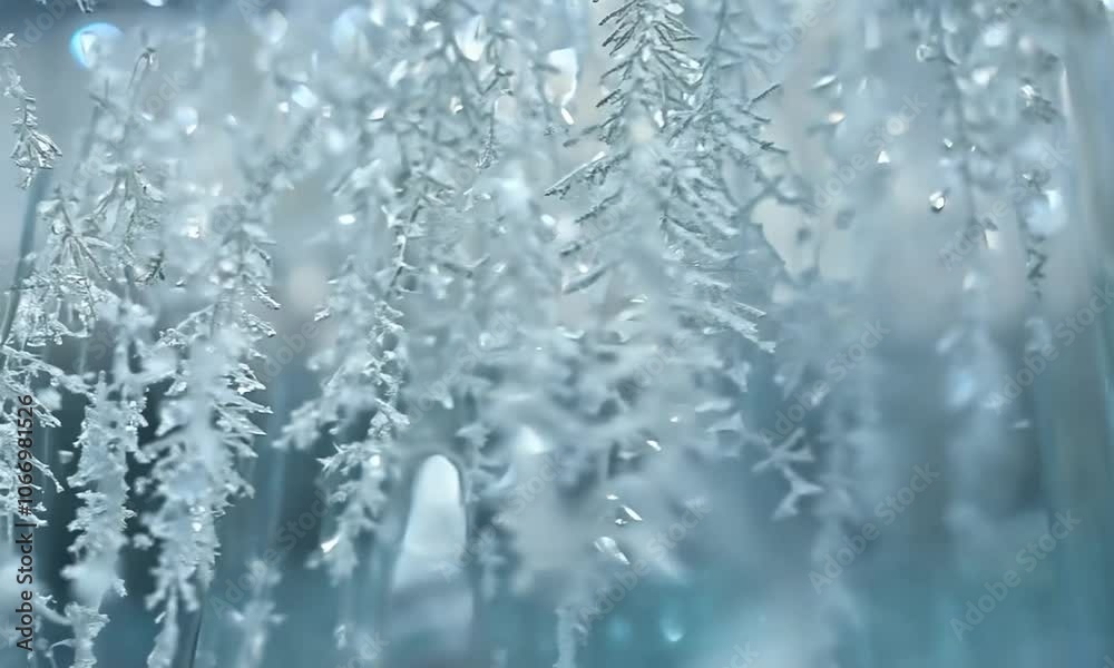 4K Macro of Ice Crystals Forming on Glass - Winter’s Frosty Detail 4K Macro of Ice Crystals Forming on Glass - Winter’s Frosty Detail