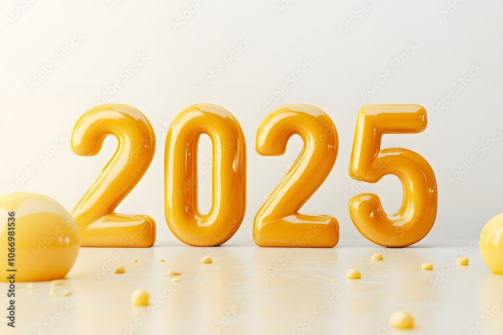 2025 Year Numerals in Yellow Glossy 3D Design 2025 Year Numerals in Yellow Glossy 3D Design