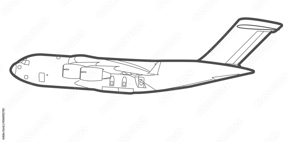 Large military transport aircraft, combat aircraft side view icon. Large military transport aircraft, combat aircraft side view icon.