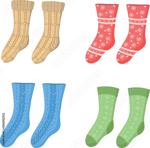 A set of knitted multicolored socks with a pattern