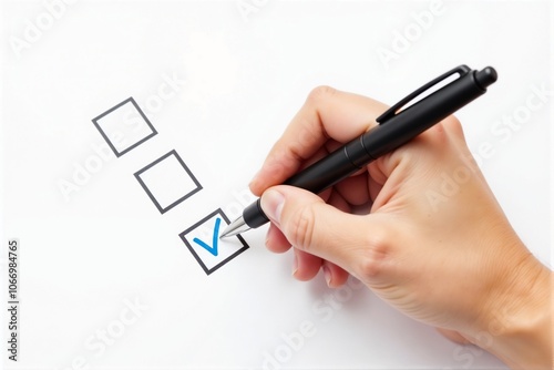 An individual is using a pen to check off items on a checklist photo