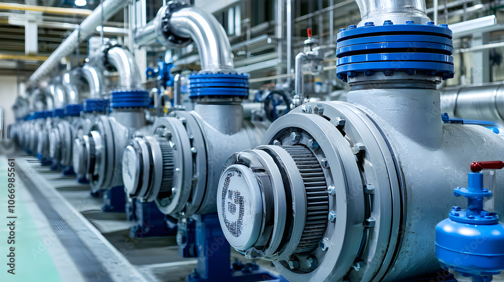 Industrial pipes and pumps in a modern facility Industrial pipes and pumps in a modern facility