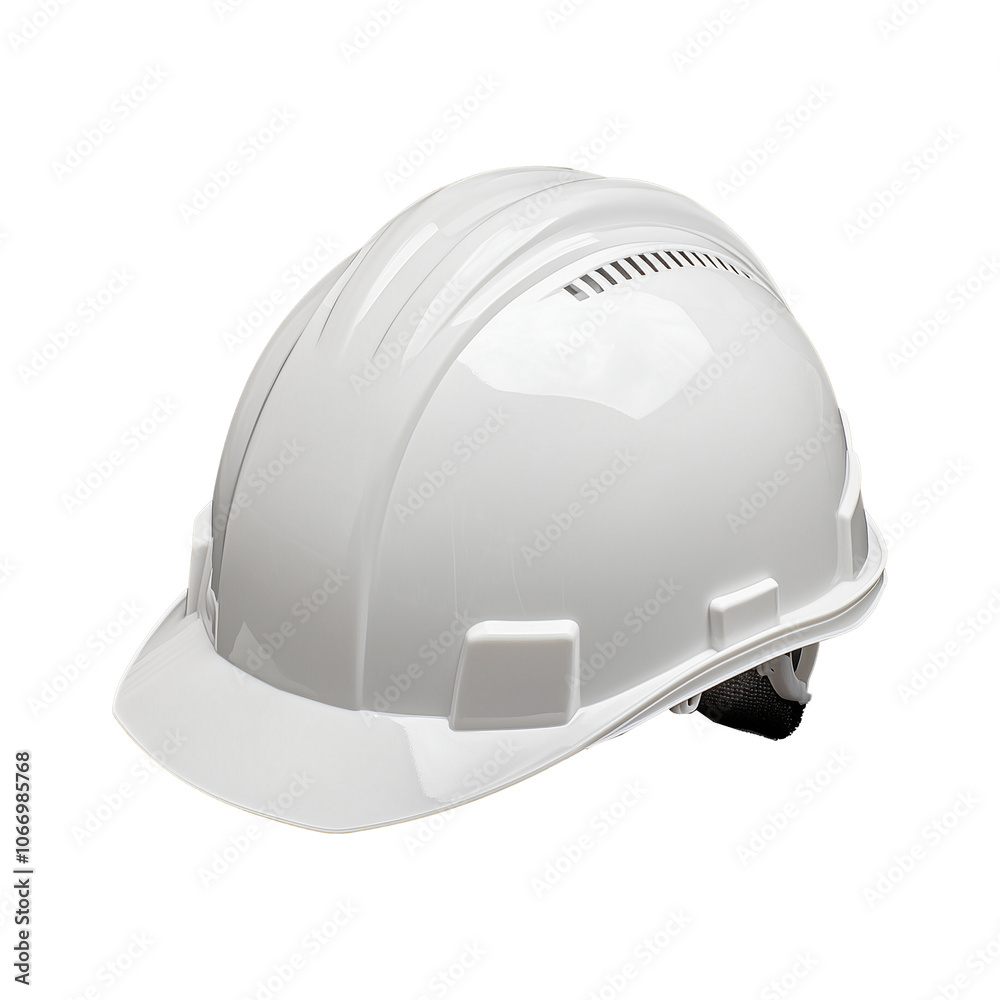 White construction hard hat with secure fit on transparent background White construction hard hat with secure fit on transparent background