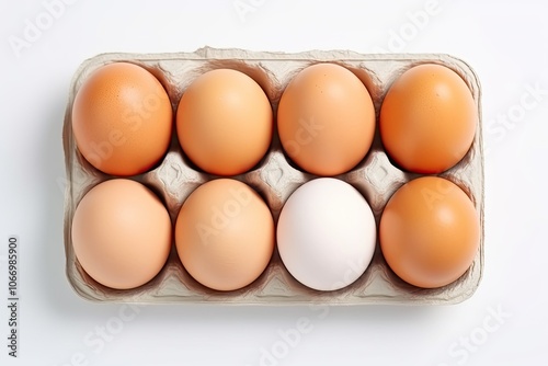 Brown chicken eggs in carton on white background text space available photo