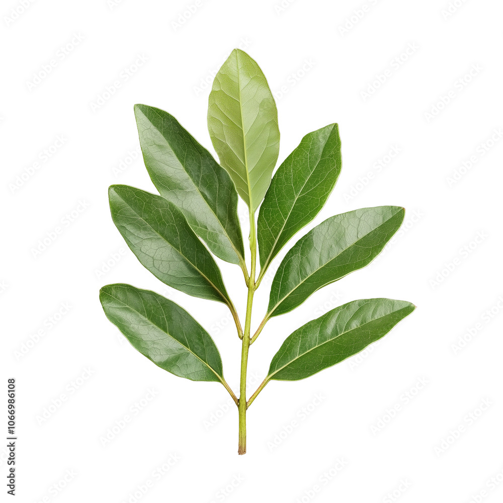 Fototapeta premium Green branch with multiple leaves in realistic 3D on transparent background