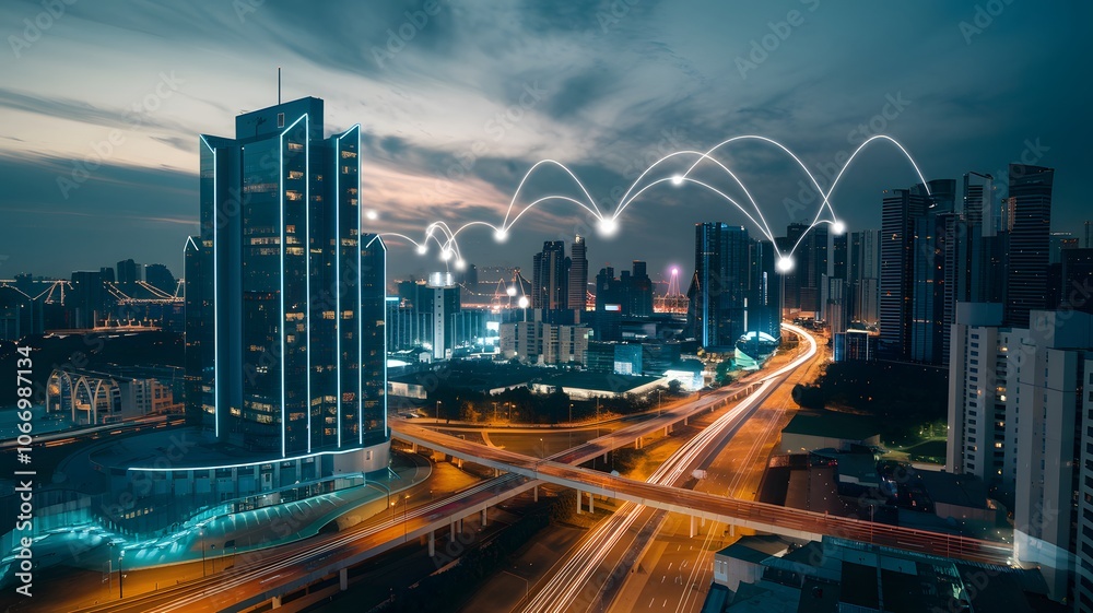 Fototapeta premium 5G wireless network, high-speed internet, cloud computing or connect diagram technology, data storage, service, synchronization, online, financial, global connectivity, and smart city