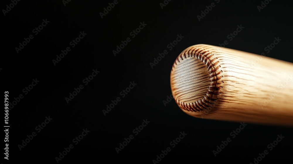 Closeup of Wooden Baseball Bat Tip on Dark Background Closeup of Wooden Baseball Bat Tip on Dark Background