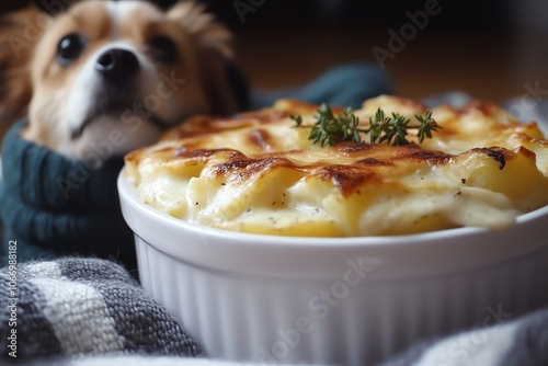 Gratin de pommes de terre et de truffes, crémeux et savoureux, idéal pour accompagner les plats de Noël.. photo