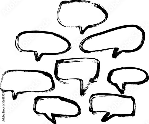 Set of Handdrawn Dry Brush Speech Bubbles for Comments, Comics, Text Box, Chats