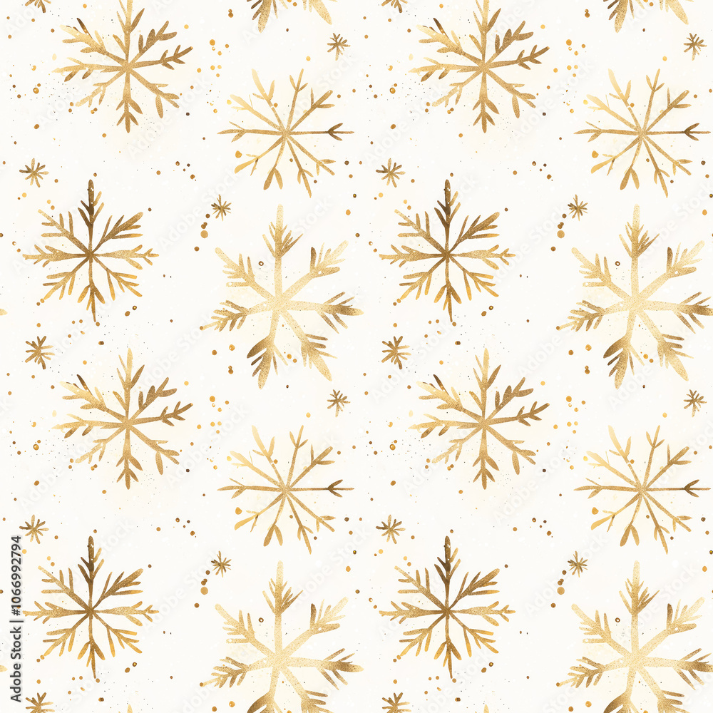 Golden snowflakes on white background festive design. Seamless pattern. Golden snowflakes on white background festive design. Seamless pattern.