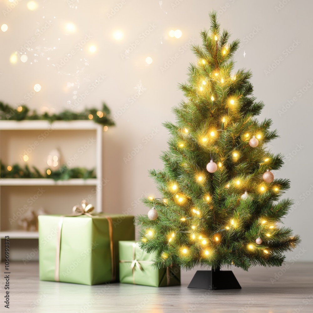 Tree in American boho living room eclectic handmade ornaments Tree in American boho living room eclectic handmade ornaments