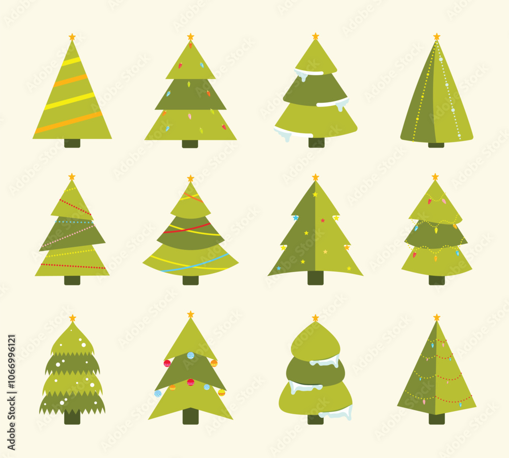 Obraz premium Christmas tree collection with flat design. celebrate elements.