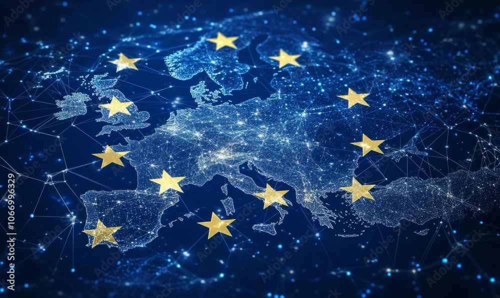 European telecommunication and data transfer networks with global internet connectivity for communication technology. European telecommunication and data transfer networks with global internet connectivity for communication technology.