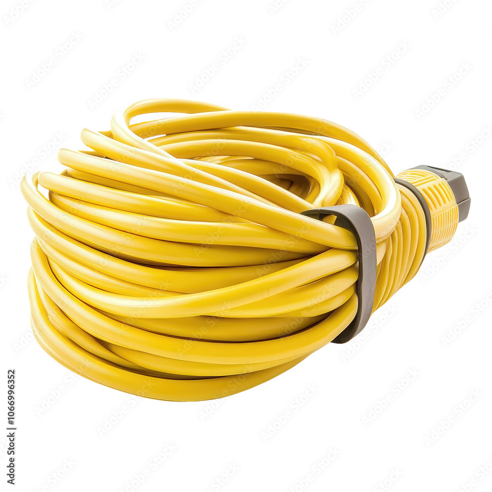 Yellow electric water hose wrapped around itself Yellow electric water hose wrapped around itself