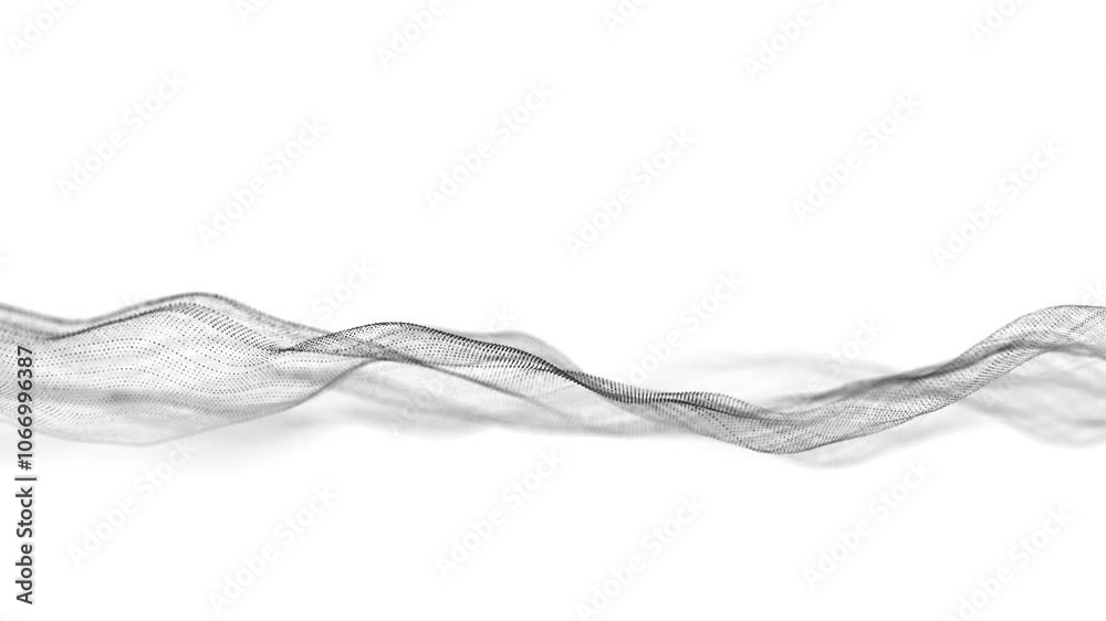 Digital dynamic wave of particles and lines. Abstract white futuristic background. Big data visualization. 3D rendering.