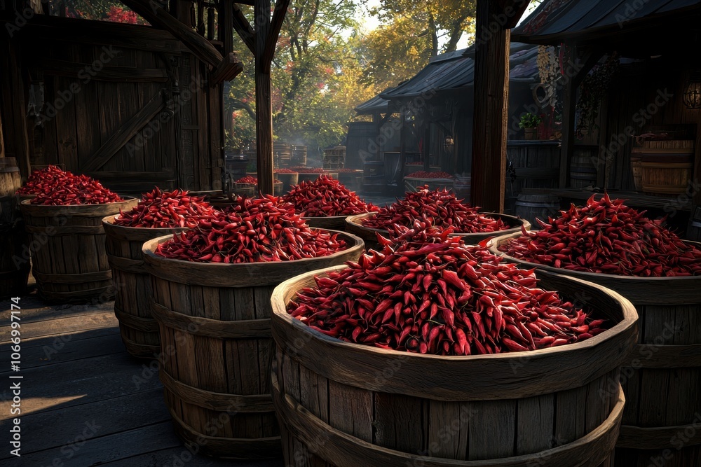 Fototapeta premium Stylized 3D Illustration of Peppercorns in Baskets