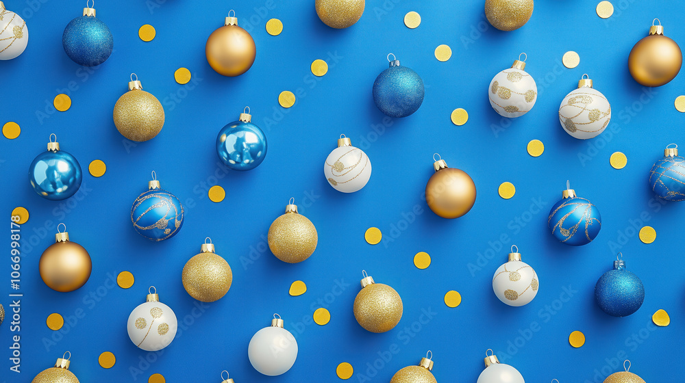 christmas bauble repeating pattern with gold, white, and blue decorations for holiday backgrounds christmas bauble repeating pattern with gold, white, and blue decorations for holiday backgrounds