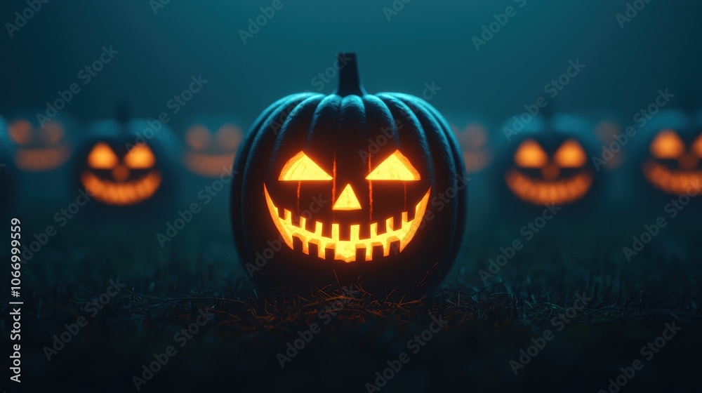 Spooky Cyberpunk Jack-o'-Lantern in Dark Atmosphere Spooky Cyberpunk Jack-o'-Lantern in Dark Atmosphere