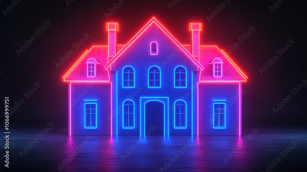 Neon Cybernetic House with Digital Aura Neon Cybernetic House with Digital Aura