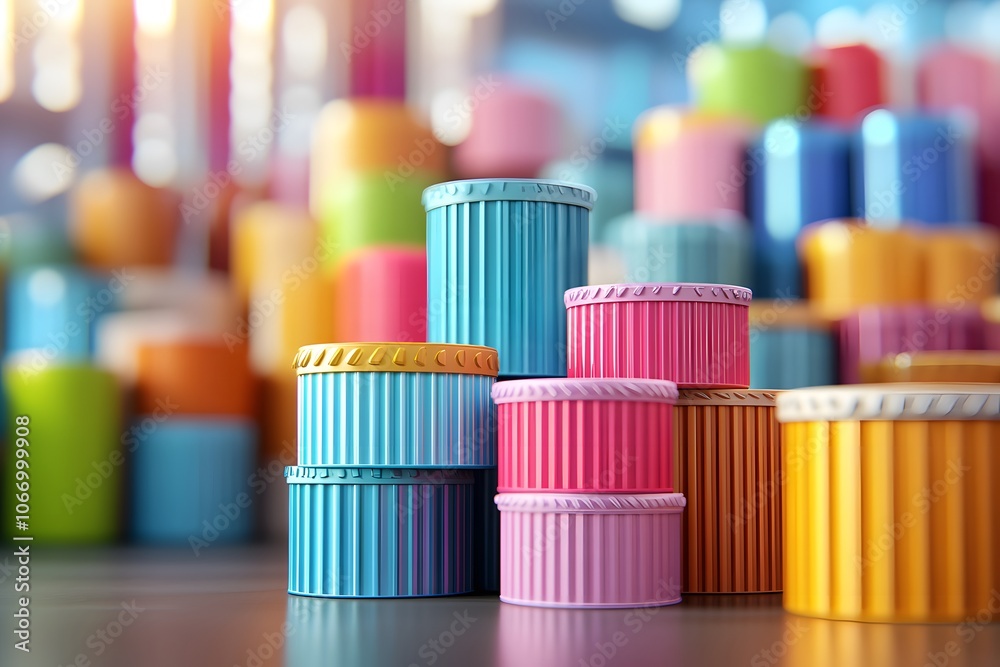 Colorful container stacks arranged in an illustrative style, set against a blur background Colorful container stacks arranged in an illustrative style, set against a blur background