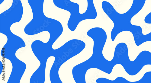 Abstract Blue and White Wavy Pattern Background. Modern Fluid Wave Design. Minimalist Blue Flowing Lines.