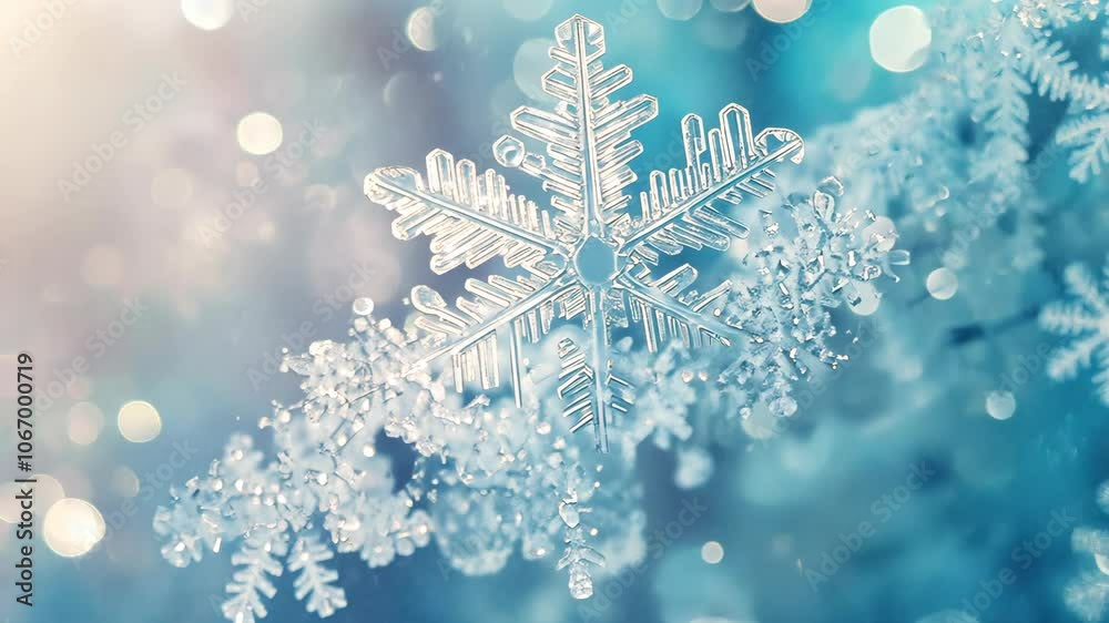 Close-Up of an Intricate Snowflake: A Winter Wonderland Scene
