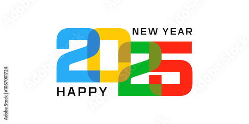 Happy New Year 2025 vector design. New year 2025 design template with colorful numbers overlapping