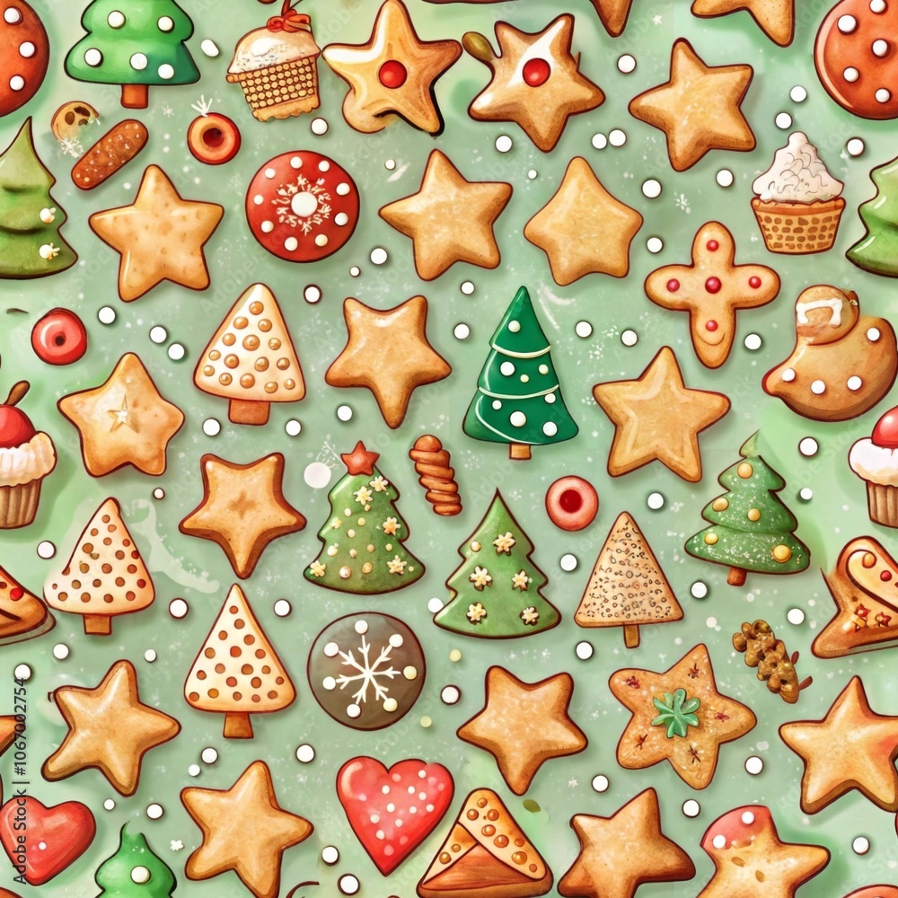 Create a festive atmosphere with a seamless pattern of christmas cookies shaped like stars trees and bells