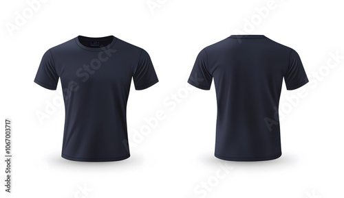 Front and Back View of a Plain Dark Blue T-Shirt