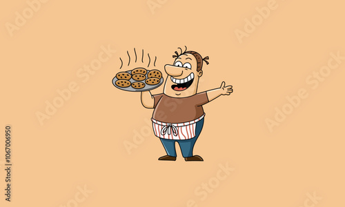 Happy chef cartoon with fresh cookies on tray