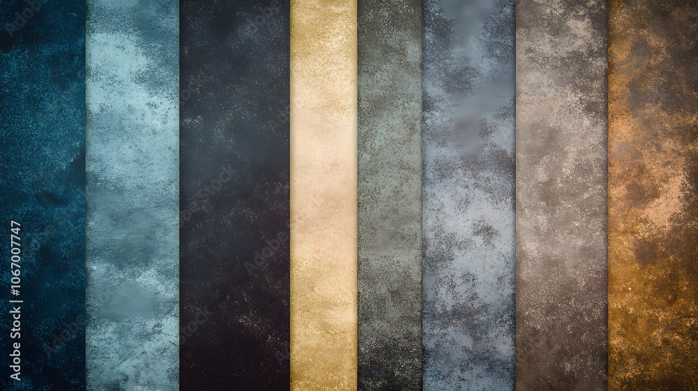 Abstract vertical stripes of various blue, black, beige, and brown textured backgrounds Abstract vertical stripes of various blue, black, beige, and brown textured backgrounds