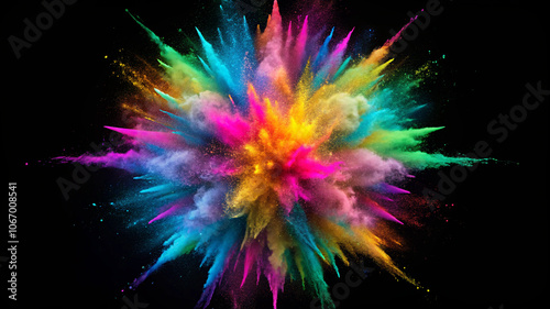 Colored powder explosion on black background.
 photo
