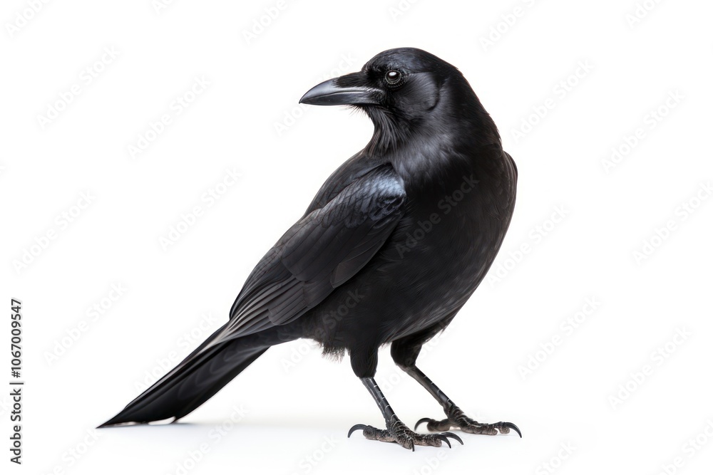 Obraz premium Crow blackbird animal white background.