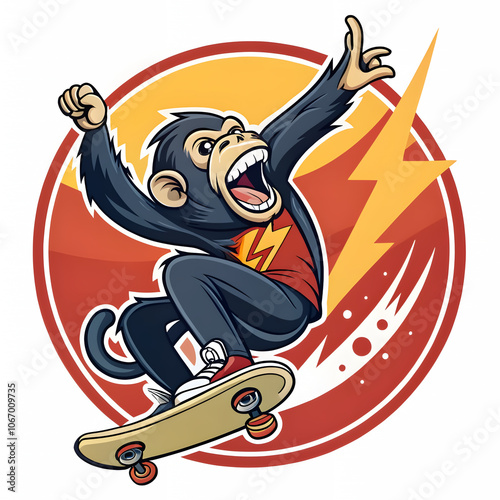 Comic Style Monkey on Skateboard Vector Illustration for Graphics Ads, Posters, Banners & T-Shirt Printing photo