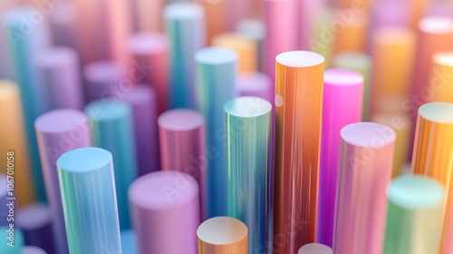 A 3D render of pastel-colored bar graphs offers a modern data visualization. 
