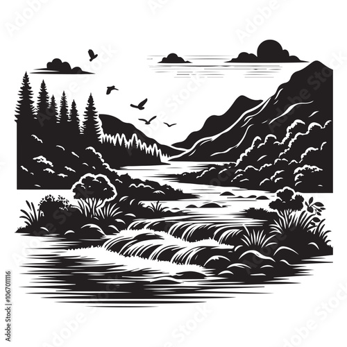 River Silhouette Vector Art, Icons, and Graphics